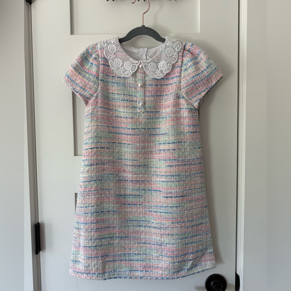 Janie and Jack Multicolor Striped Kids Dress with Lace Collar